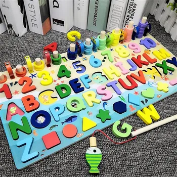 Montessori Izglītības Rotaļlietas, Koka Pirmsskolas Vecuma Bērnu Izziņas Spēles Valdes Matemātikas Zvejas Numuri Agrīnās Mācīšanās Rotaļu Skaitīšanas Ģeometrija