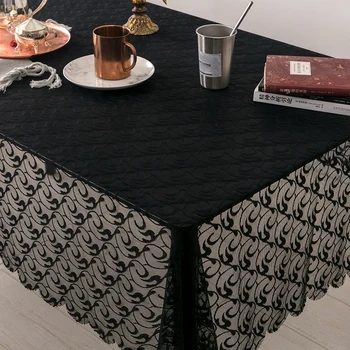 Mājas Tekstils Karstā Pārdošanu Elegants Caurspīdīgi Melnas Mežģīnes Taisnstūra Galdautu Kāzu Galdauts, Galda, Dekoratīvas Tabletop #s