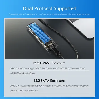 ORICO M2 SSD Gadījumā 10Gbps Tipa C USB3.1 M. 2 NVME/SATA Dual Protokola Mobilo Ārējo Cieto Disku Kamerā Atbalsta 2 TB SSD Kaste