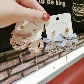 Pavasarī Un Vasarā Auduma Loku Pērle Studentu Auskari Korejiešu Versija Pērle Ķēdes Puse Modes Rotaslietas Auskari