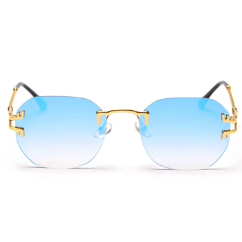 Peekaboo bez apmales spogulis glāzes par sievietēm, retro stila zila sarkana uv400 laukumā rāmja saulesbrilles vīriešiem metāla zelta framless