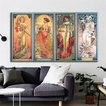 Plakāti un Izdrukas Classic Mākslinieks Alphonse Mucha Plakātu Sienas Art Attēlu Kanvas Glezna uz dzīvojamo Istabu Mājas Dekoru