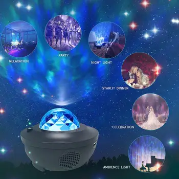 Projektora Lampa LED Zvaigžņu Nakts Gaismas Viļņu Debesis Zvaigžņotas Galaxy Blueteeth Balss vadīt Mūzikas Atskaņotāju Nakts Lampas Atmosfēras Led Gaismas