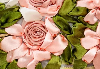 Rozā rozes ziedu DIY 3d cross stitch komplekts satīna auduma rokdarbi, zīda Lentes izšūšanas krāsošanas, izšūšanas kuģiem, dāvanu, mājas de