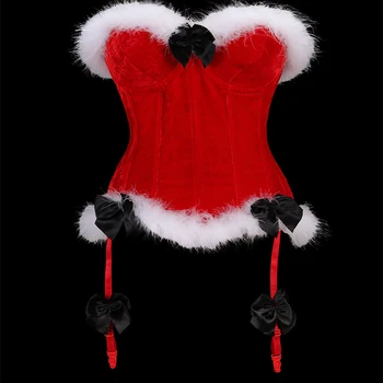 Sarkanā Ķermeņa Shapewear Puse Kostīmi Samta Corselet Mīļotā Forma Ziemassvētku Kažokādas Apdari Korsešu Bustier Ar G String 940#