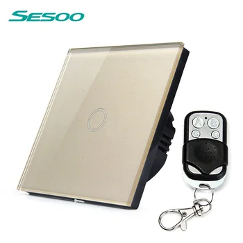 SESOO ES Standarta Smart Slēdzis 1 Gang1 Veidā ar Tālvadības pulti, LED+apgaismojums Sienas Slēdzi, Bezvadu Tālvadības Touch Switch