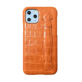 Solque Īstas Ādas Rokas Siksna Turētājs Tālrunis Lietā Par iPhone 11 Pro Max 11Pro Luksusa Krokodils Plānas Hard Back Cover Orange