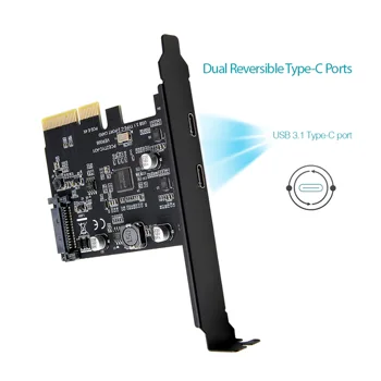 SuperSpeed USB 3.1 PCI-Express Karti ar Dual Atgriezeniska Tipa C Ostām, 5V 15Pin Savienotājs Gen 2 10 gb / s PCI Express Kartes 10Gbps