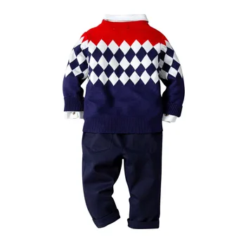 Toddler apģērbu komplekts zēniem Pleds džemperi, kreklu, bikses, uzvalks gadījuma bērniem pavasara rudens kostīmu 2 4 6 8 gadus zīdaiņu apģērbu