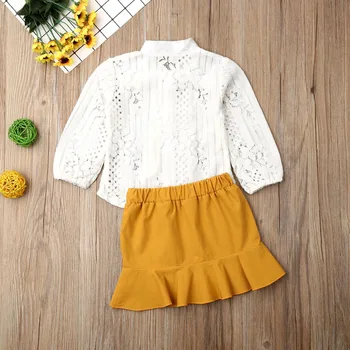 Toddler Baby Girl Apģērbu Kleitu Mežģīnes Bowknot Tie Topi Krekls+Tutu Svārki Kleita Rudens garām Piedurknēm Svārki Apģērbs Uzstādīt 18M-6Y