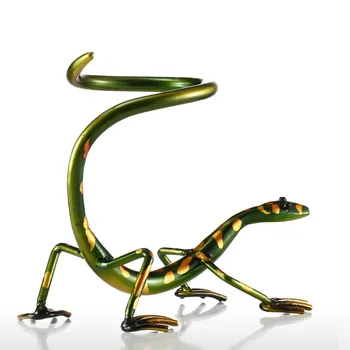 Tooarts Gecko Vīna Plaukts Vīna Turētājs Praktisks Metāla Skulptūru Figūriņas Mājas Apdare Vīna Stendu, Interjera Dizains Amatniecība