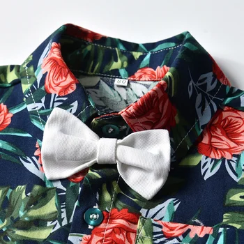 Top un Top Vasarā Bērni Zēns Ikdienas Apģērbu Komplekts Īsām Piedurknēm Ziedu T-krekls+Šorti Puika Beach 2gab Džentlmenis Drēbes Uzvalku