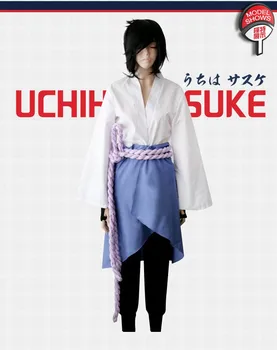 Uchiha Sasuke cosplay kostīmi anime Naruto Shippuden apģērbu trešās Paaudzes Drēbes (Žakete+bikses+Vidukļa virves+handguard S-2XL