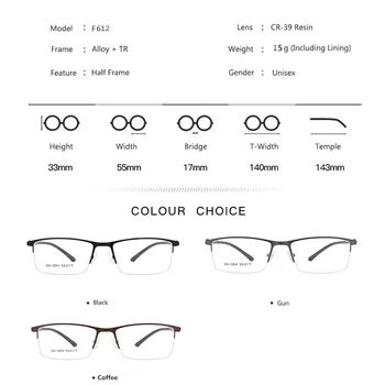 Ultravieglajiem Uzņēmējdarbības Vīriešu Optiskās Brilles, Ietvari Tuvredzība ,Daļēji-Rāmja Atsperu Eņģi, Recepšu Brilles, Briļļu Rāmja F612