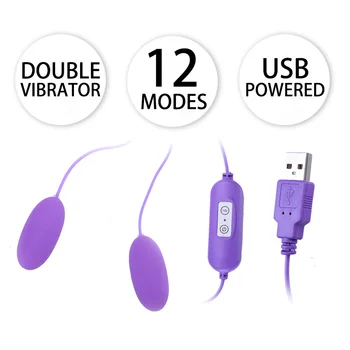 USB Powered Dubultā Olu Klitora Maksts, Anālais Vibrators Vaginālās Bumbiņas Erotiska Produktu Seksa Rotaļlietas, lai Sieviete Pieaugušie, Divi Intīmās Rotaļlietas