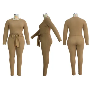 Vairumtirdzniecības Dropshipping Rudenī garām Piedurknēm vienkrāsainu Dāmas Apģērbu Plus Lieluma Divas Gabals Lounge Elsas Komplekts Sievietēm