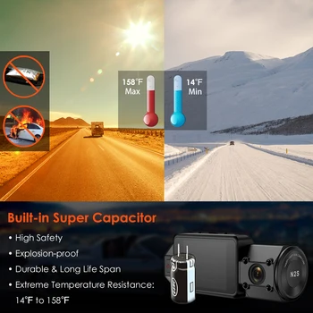 Vantrue N2S 4K Dash Cam Auto Paneļa Kamera ar Infrasarkano Nakts Redzamības Autostāvvieta Režīmā Kustības Sensors Kondensators Atbalsta 256 GB