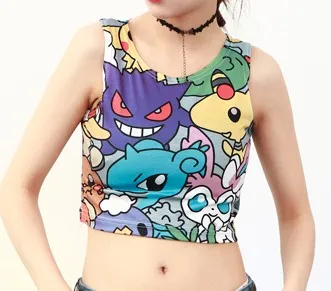 Vasaras stils Tvertnes augšpusē veste sieviešu Pokemon drukāt Bustier drēbes masta gala gabals Sexy cute Sievietes bez piedurknēm Crop Topi