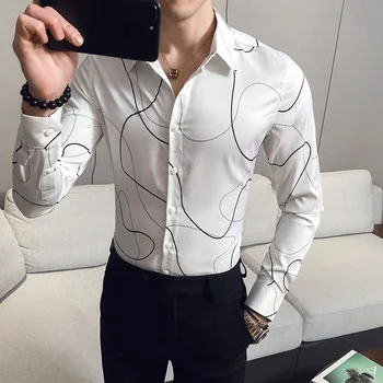 Vienkāršas Līnijas Krekls Vīriešiem Modes 2021 Jaunu Garām Piedurknēm Vīriešu Ikdienas Krekli Slim Fit Visu Maču Formālās Valkāt Biznesa Kleita Krekli