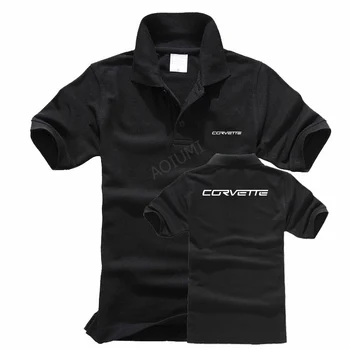Vīriešu īsām piedurknēm vasaras Chevrolet Corvette polo krekls tīrtoņa krāsu apkakles polos, topi kvalitātes ikdienas drēbes
