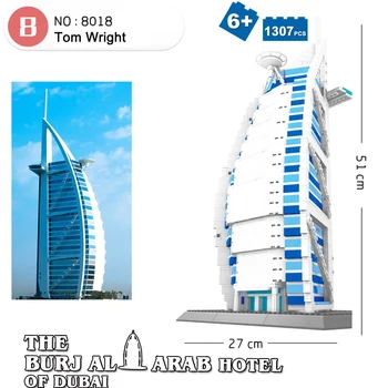 Wange 8018 1307pcs Dubaijā Burj Al Arab Hotel Celtniecības Bloki Radošo DIY Dāvanas Ķieģeļi Rotaļlietas Bērniem