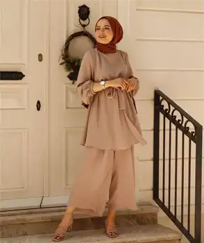 Wepbel Arābu Musulmaņu Sieviešu Tērpu Modes Garām Piedurknēm Topi + Plaša Kāju Bikses Islāma Divas Gabals, Kas Tērpiem, Sieviešu Blūzes Sievietēm Komplekti