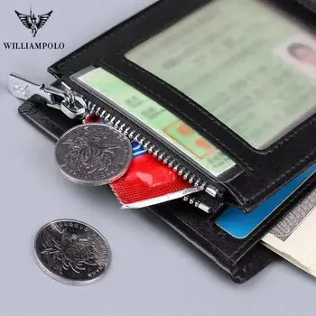 WilliamPolo ādas maks vīriešu bimodal locīšanas rāvējslēdzēju mini kartes soma, modes dizains, jauniem un pusmūža autovadītāja apliecība klipu