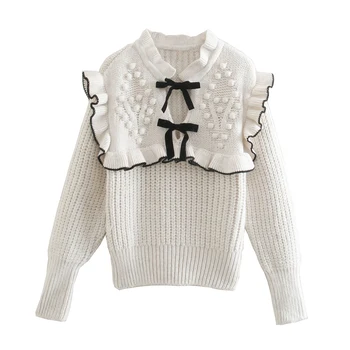 ZA 2021 Sieviešu Rudens Loku apdare trikotāžas džemperis ziemas Adīto džemperi ar garām Piedurknēm Gadījuma Zaudēt Adīt džemperi