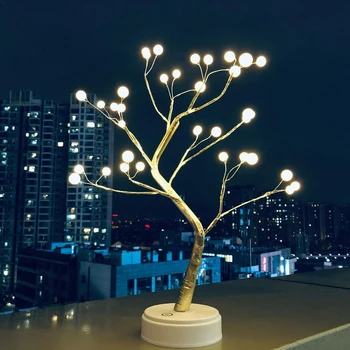 Ziedu LED Galda Lampa, Nakts Apgaismojums, Vara Stieples USB Gypsophila Koka Lampas Sensors Touch Galda Deg Mājas Guļamistaba Dekorēšana