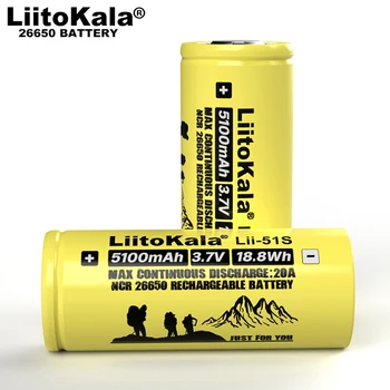 Īstu / original Liitokala LII-51S 26650 20A strāvas padeve uzlādējams litija akumulators 26650A, 3,7 V 5100mA bateriju