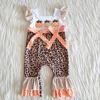 Ķirbju izšuvumi modelis bērnu romper Rudenī meitene īsām piedurknēm jumpsuit baby meitenes Halloween leopard kombinezonus ar priekšgala dizains