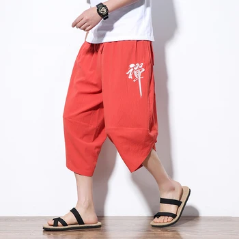 Ķīniešu Stilā Teļš-garums Harēma Bikses Vīriešu Streetwear Kokvilnas Joggers Vīriešu Ikdienas Izšūšanas Baggy Bikses Vīriešiem