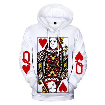 2019. gada Rudenī Poker 3D Hoodies Vīriešu/sieviešu Modes Streetwear Harajuku Ziemas 3D Drukas Sarkana sirds Q Pokera Vīriešiem, Hoodies sporta Krekls