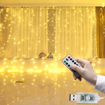 3m LED pasaku gaismas vainags aizkaru lampas Tālvadības pults USB string gaismas Jaunā Gada, Ziemassvētku rotājumi mājās guļamistabā logu