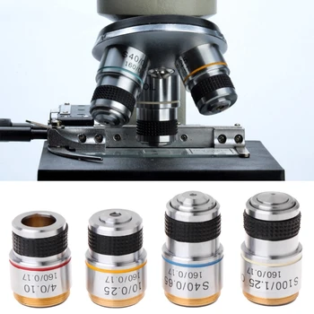 4X 10X 40X 100X Ahromatisks Objektīvs Objektīvs Bioloģisko Mikroskopu 185