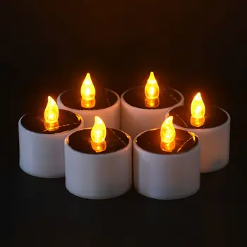 6Pcs Saules Powered LED Elektroniskā svece Mirgo Flameless lampas Tējas Gaismas Kāzu Ziemsvētki Puse Valentīna galda dekori-Dzeltena
