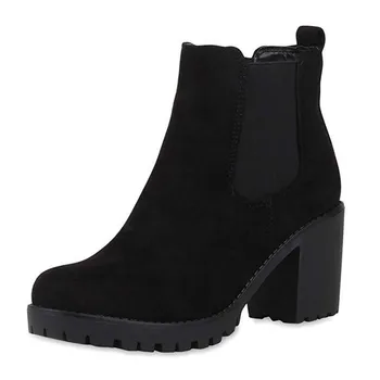 Augstu papēžu zābaki Sieviešu Modes Laukumā Papēži Slip-On tīrtoņa Krāsu 8cm neslīdoša Īss Boot Round Pirksta, Sieviešu Kurpes, Sieviešu zābaki #40