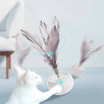 Automātiskā Pet Cat Toy Spalvu Bumbu Elektriskā Kaķis Ritošā Teaser Spalvu Zizli Kaķis Rotaļlietas Interaktīvas Rotējošu Bumbu Smieklīgi Stick