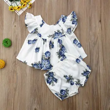 Baby Girl Bērnu Vasaras Ziedu Jaundzimušo Apģērbs, Drēbes, T-krekls Topi+Šorti Bikses 2PCS Set