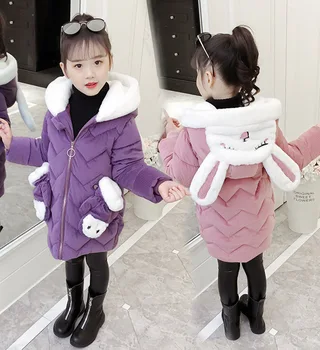 Baby Girl Ziemas Jaka, Silta Segas Bērniem Bieza Parkas Modes Drukāt Trušu Apģērbs Unisex Outwear