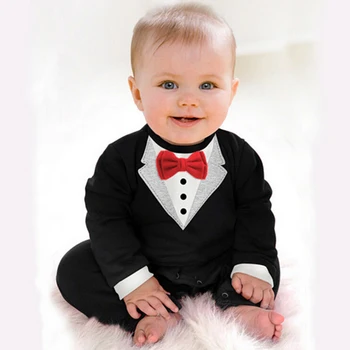 Baby Zēni Melna Balta Kokvilnas Uzvalks Komplekts Bērniem ar garām Piedurknēm Kungi Stila Bērnu Romper Jumpsuit Komplekti 4Sizes