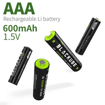 BLACKUBE Bezmaksas Piegāde AAA 600mAh 1,5 V 1.1 Baterijas Liela Jauda, USB Uzlādējams Litija Akumulators