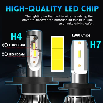 BraveWay Fanless Led priekšējo Lukturu Automātiskā Super LED Spuldzes Auto Spuldzes H1, H4, H7, H11 9005 9006 HB3 BH4 12000LM 12V Diožu Lampas