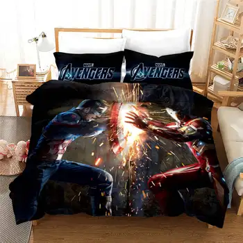 Brīnums Avengers Bērniem queen izmēra gultas komplekts Karikatūra Zirnekļcilvēka ironman Captain America zēns meitene Sega sedz, viena spilvendrāna