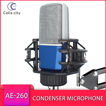 CELLA PILSĒTAS 16 Kviešu Core Metāla AE-260 Mikrofons Live Skaņas Karte Uzstādītu Enkuru Ierakstu Spēle Karaoke Kondensatora Mikrofons