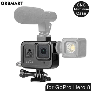 CNC Alumīnija Gadījumā, par GoPro Hero 8 Melnā Metāla Karkasa Būra + Screen Protector + Objektīvs Rūdīta Stikla Go Pro 8 Piederumi