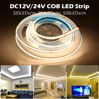 COB LED Strip Gaismas 320 384 528 Led Augsta Blīvuma FOB COB Elastīgu LED Gaismas Ra90 3000K 4000K 6000K LED Lentes DC12V 24V 5m/daudz