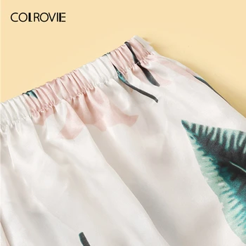 COLROVIE Tropu Drukāt Satīna Cami Top Un Bikses, Sievietēm, Seksīgas Pidžamas Komplekts 2019 Vasaras Piedurknēm Gadījuma Naktskrekli Sieviešu Sleepwear