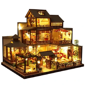 Diy 3D koka Miniatūra Nesteidzīgs villa Namiņš celtniecības montāžas komplekti mājas dekorēšana Ziemassvētku un dzimšanas dienas dāvana