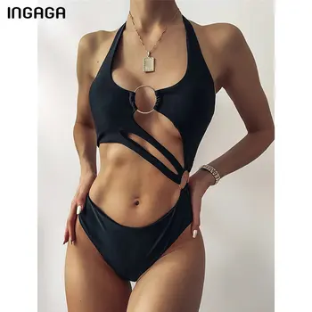 INGAGA Black Viens Gabals Peldkostīmi High Cut Peldkostīmi Sieviešu Izgriezt Monokini Pavada Peldēšanas Tērpi, Seksīgas Backless Bodysuits Ir 2021. Jaunas